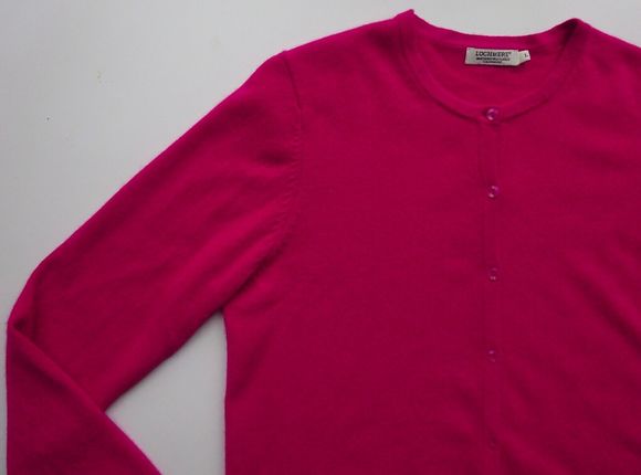 Cashmere cardigan L Lochmere EWM bright magenta pink crew neck long sleeved knit - Picture 9 of 16